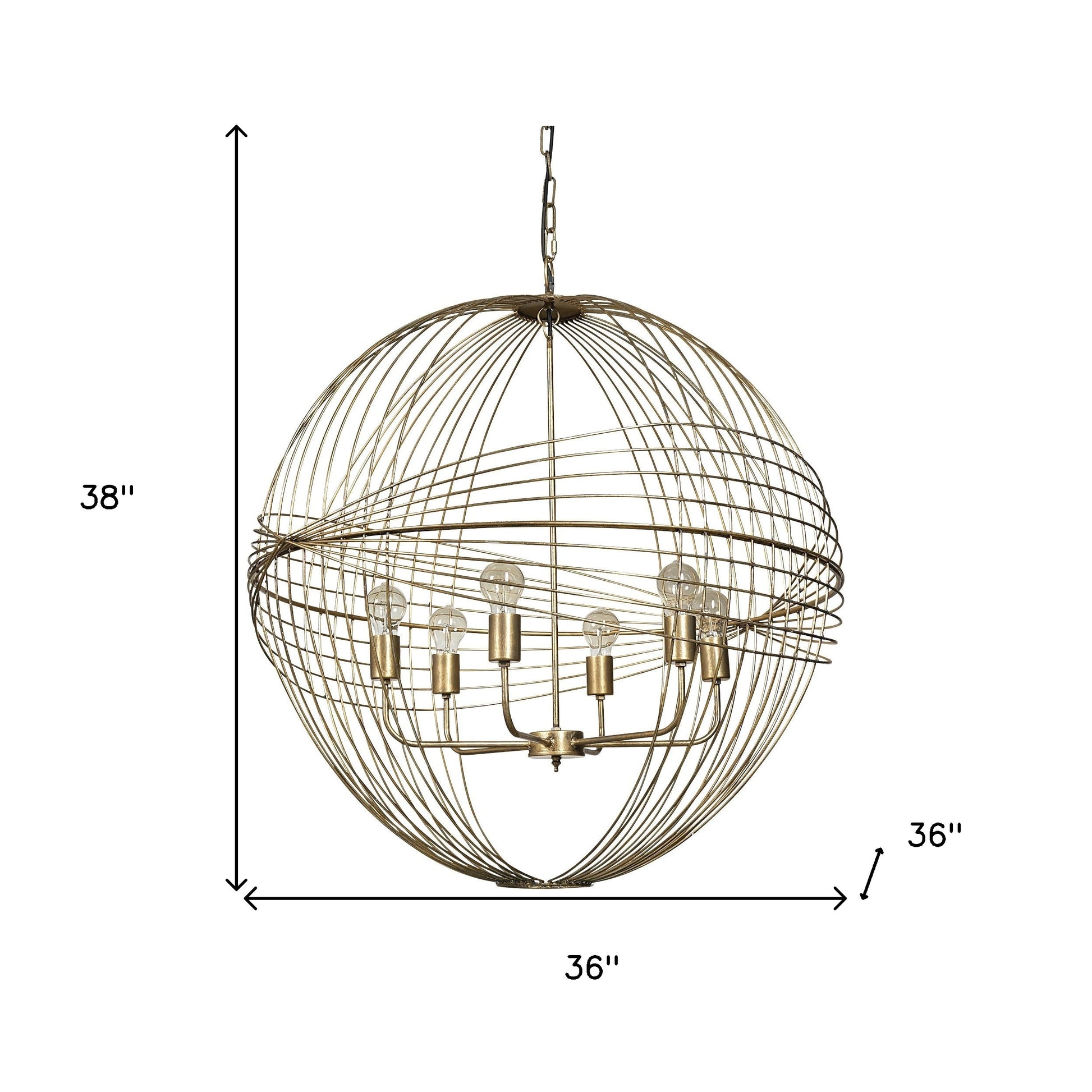 Gold Caged 6 Light Glass Chandelier w/ Shades