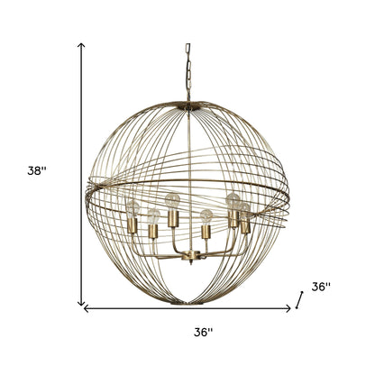 Gold Caged 6 Light Glass Chandelier w/ Shades