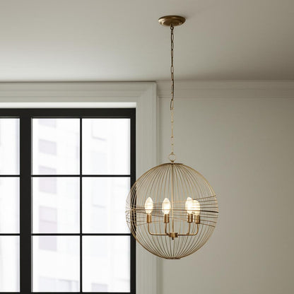 Gold Caged 6 Light Glass Chandelier w/ Shades