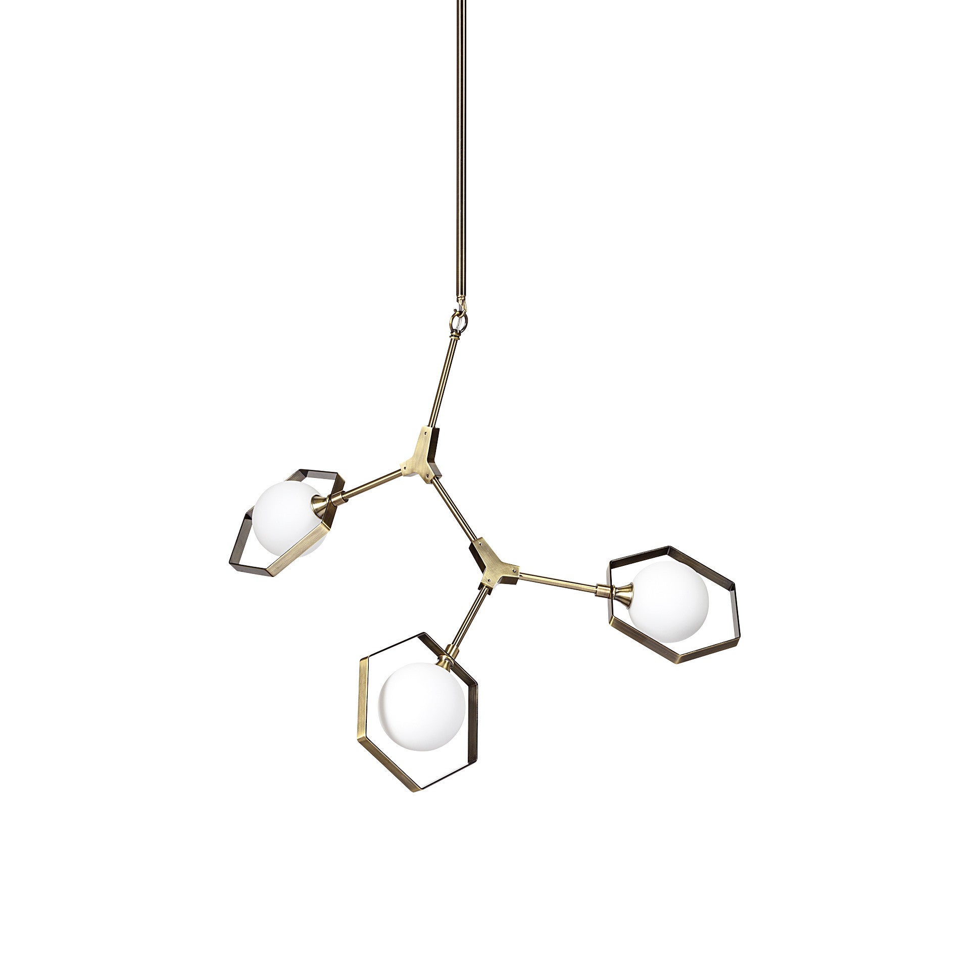 Champagne Unique Statement 3 Light Glass Chandelier w/ White Shades