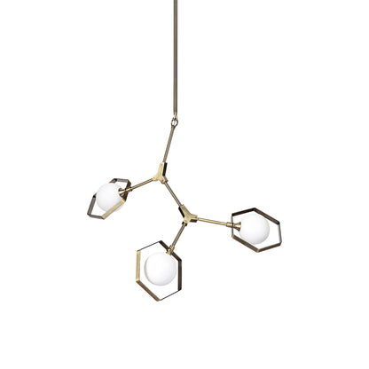 Champagne Unique Statement 3 Light Glass Chandelier w/ White Shades