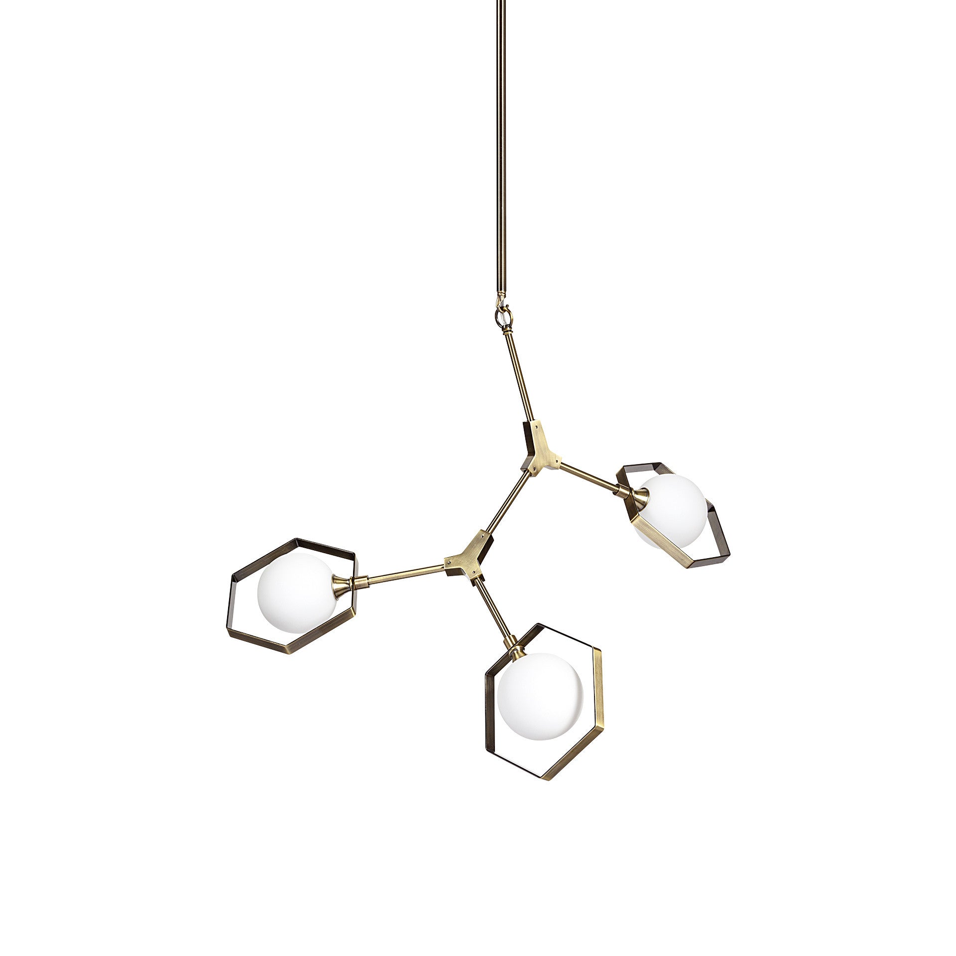 Champagne Unique Statement 3 Light Glass Chandelier w/ White Shades