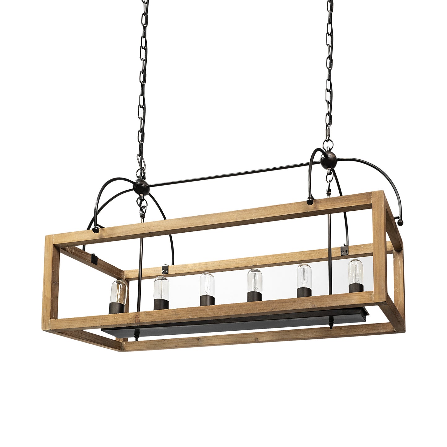 Natural & Black Candle Style 6 Light Wood Chandelier