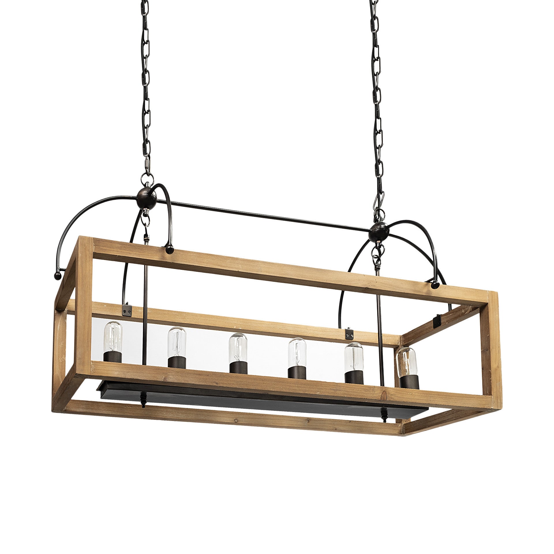 Natural & Black Candle Style 6 Light Wood Chandelier