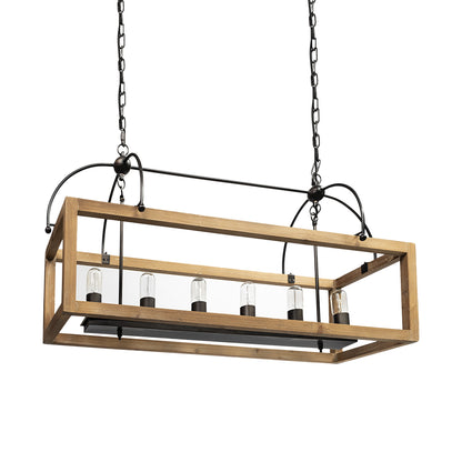 Natural & Black Candle Style 6 Light Wood Chandelier