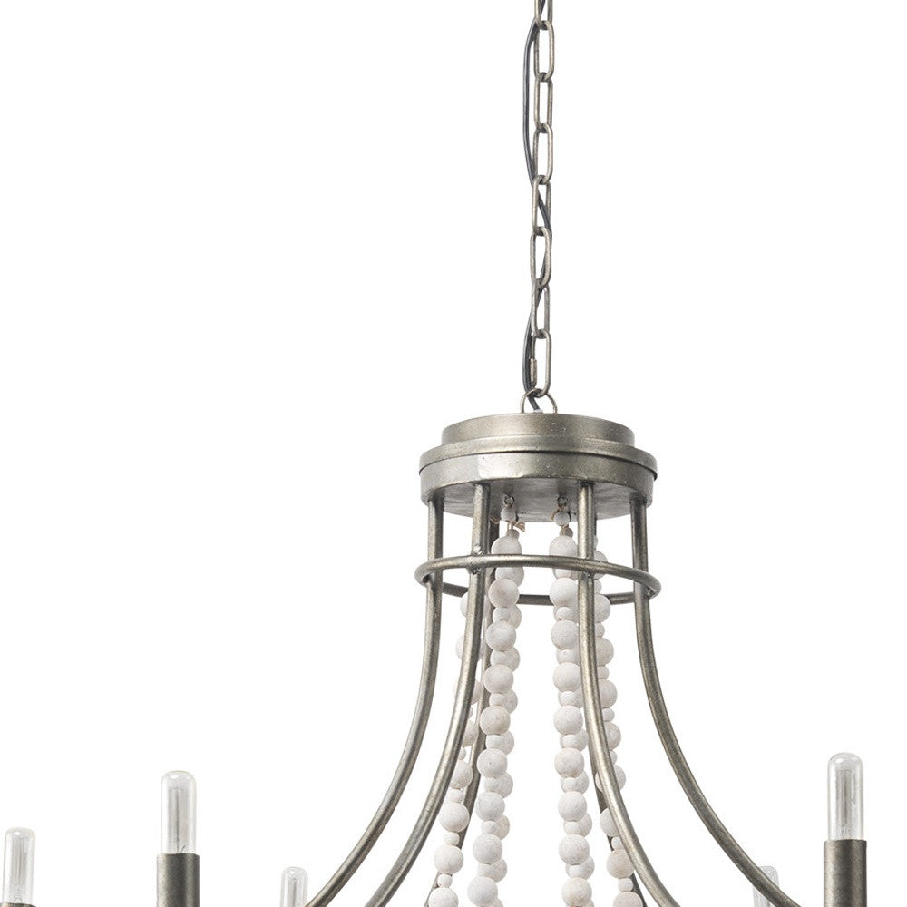White & Silver Candle Style 6 Light Beads Chandelier