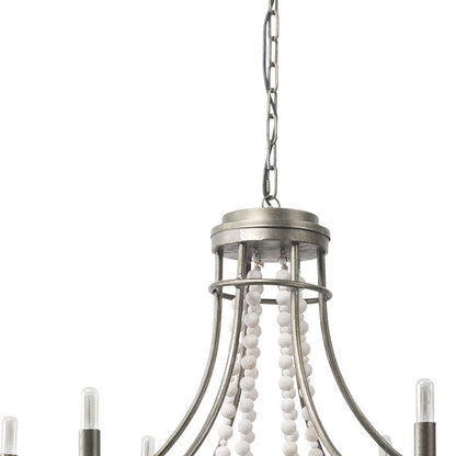 White & Silver Candle Style 6 Light Beads Chandelier