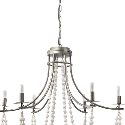 White & Silver Candle Style 6 Light Beads Chandelier