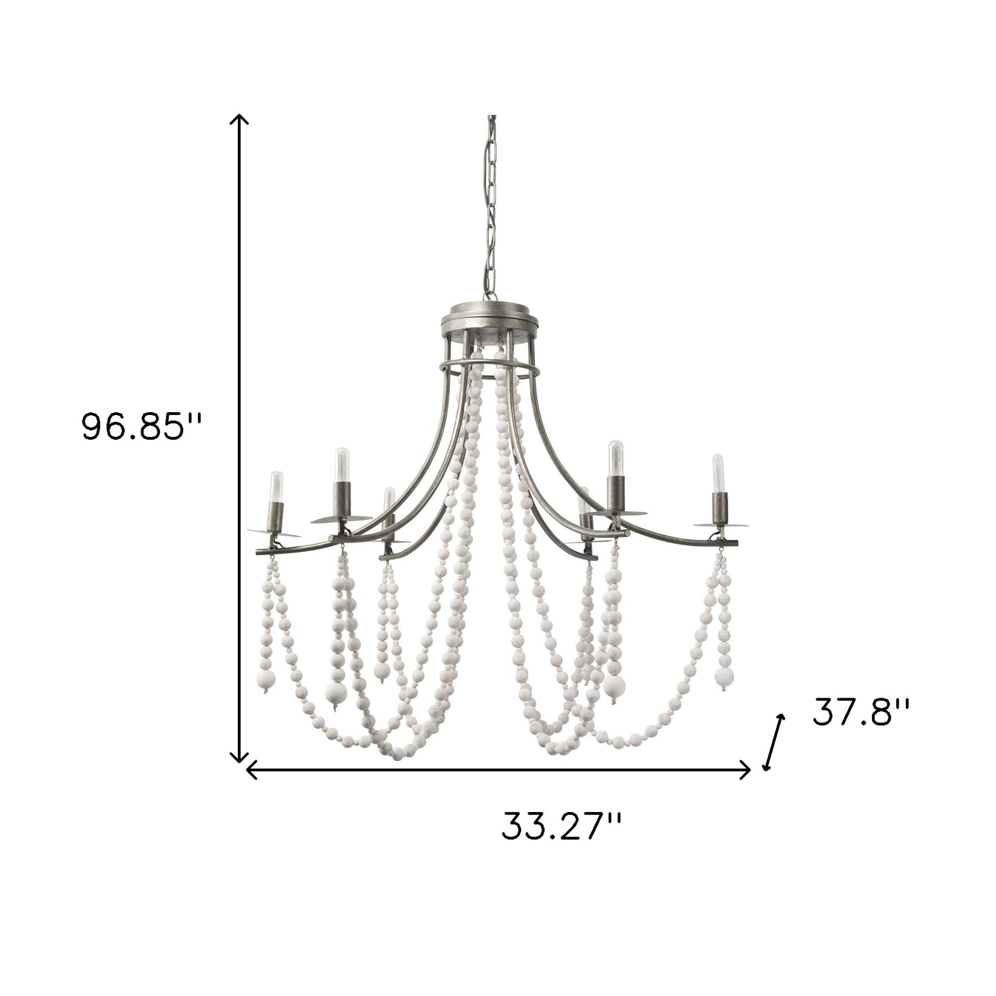 White & Silver Candle Style 6 Light Beads Chandelier