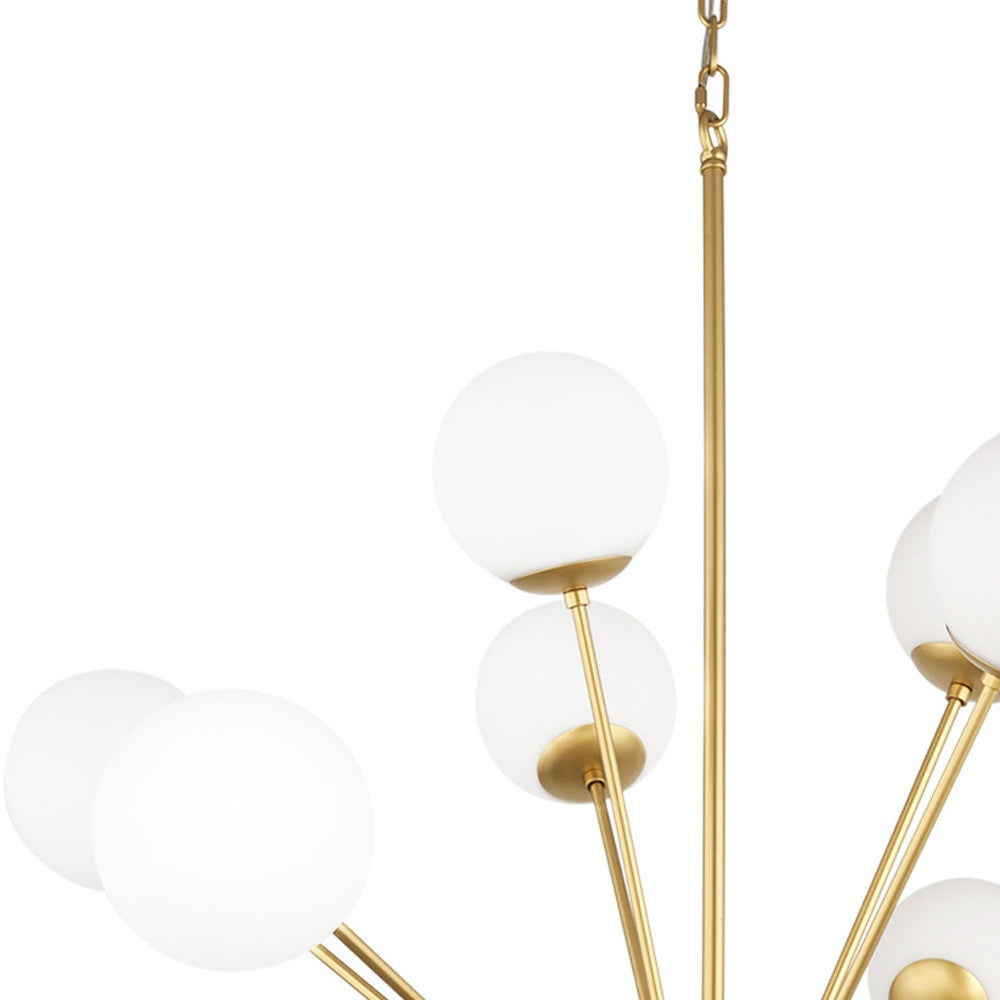 Gold Sputnik Multi Light Frosted Glass Chandelier w/ White Shades