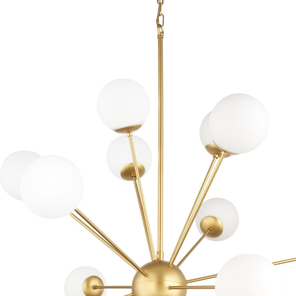 Gold Sputnik Multi Light Frosted Glass Chandelier w/ White Shades