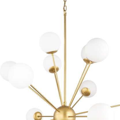 Gold Sputnik Multi Light Frosted Glass Chandelier w/ White Shades