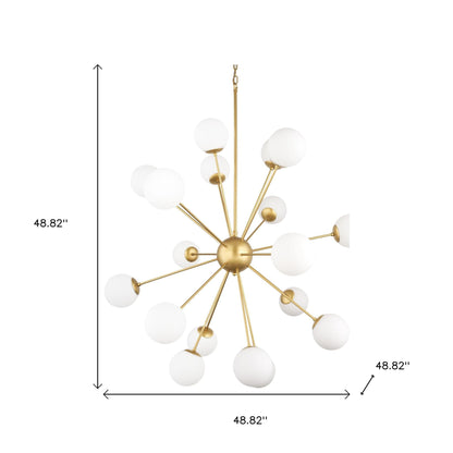 Gold Sputnik Multi Light Frosted Glass Chandelier w/ White Shades