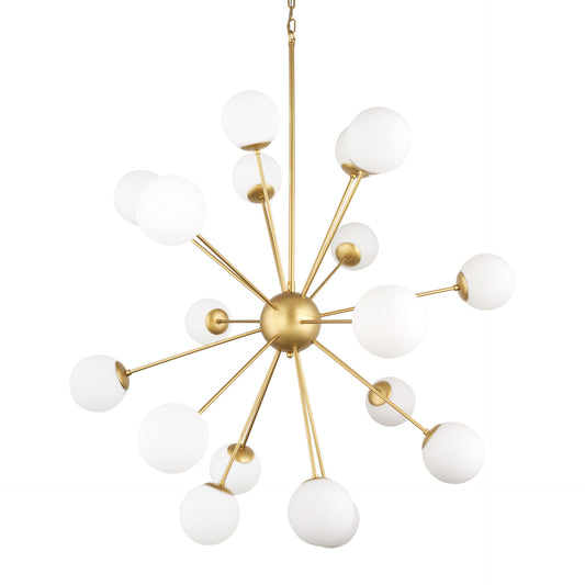 Gold Sputnik Multi Light Frosted Glass Chandelier w/ White Shades