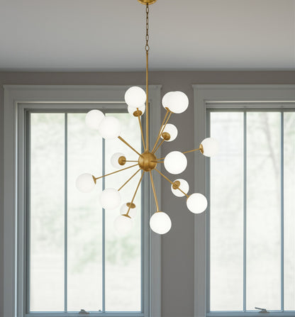 Gold Sputnik Multi Light Frosted Glass Chandelier w/ White Shades