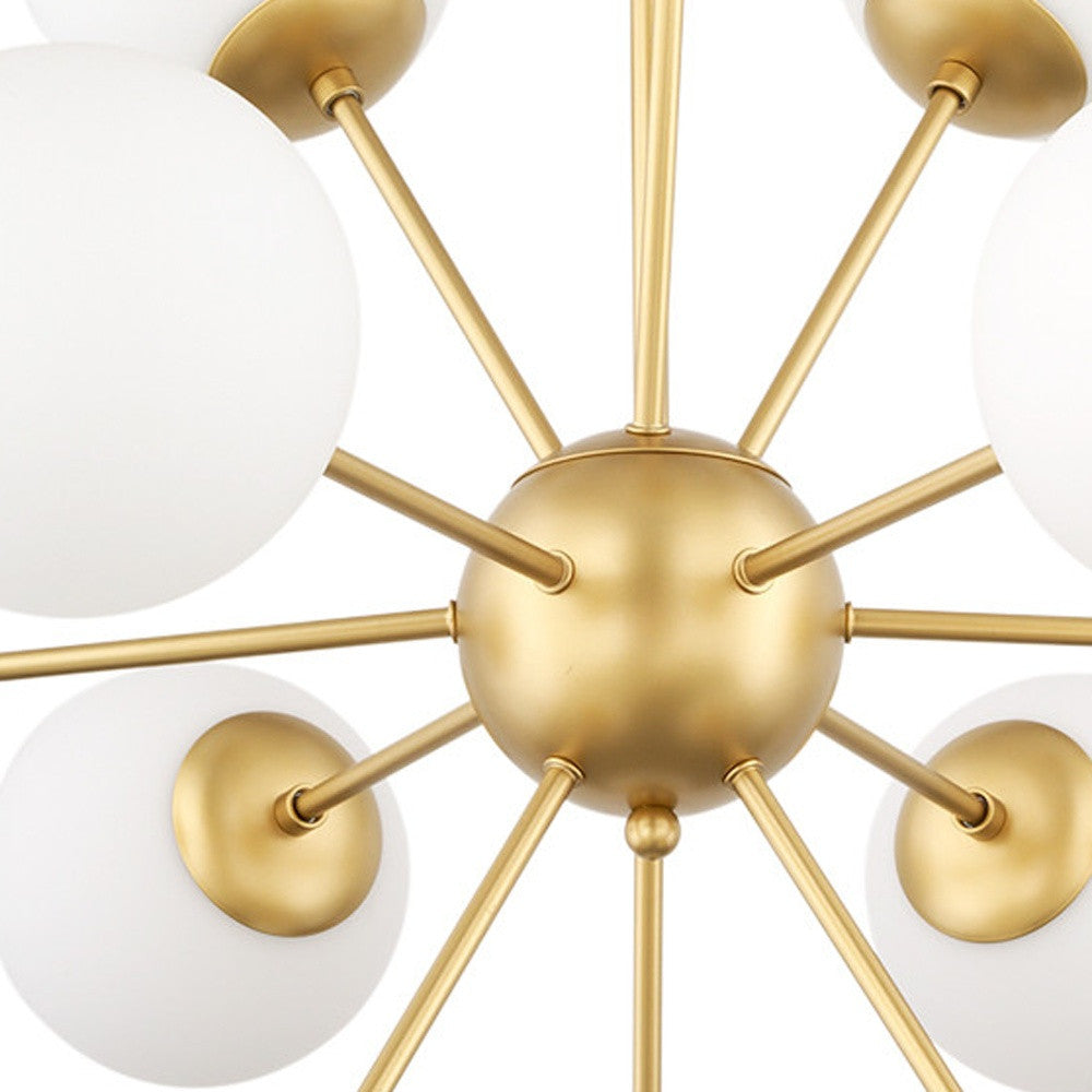 Gold Sputnik 11 Light Frosted Glass Chandelier w/ White Shades