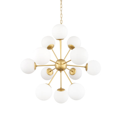 Gold Sputnik 11 Light Frosted Glass Chandelier w/ White Shades