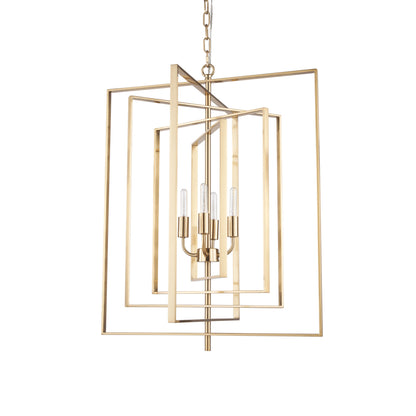 Antiqued Gold Geometric 4 Light Chandelier