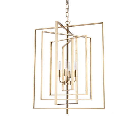 Antiqued Gold Geometric 4 Light Chandelier