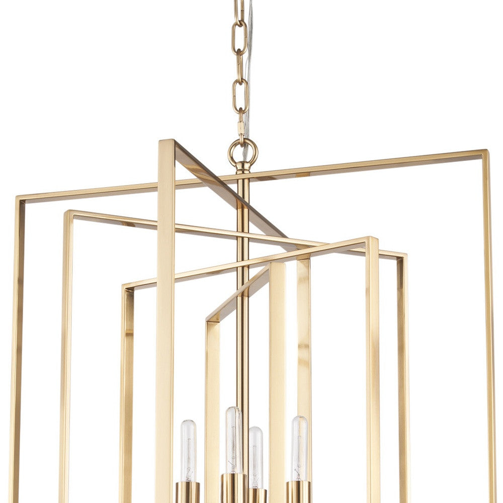 Antiqued Gold Geometric 4 Light Chandelier