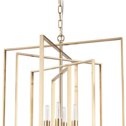 Antiqued Gold Geometric 4 Light Chandelier