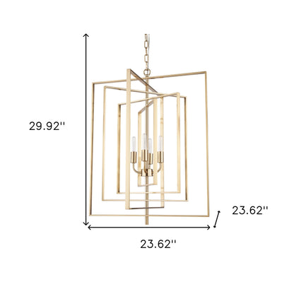 Antiqued Gold Geometric 4 Light Chandelier