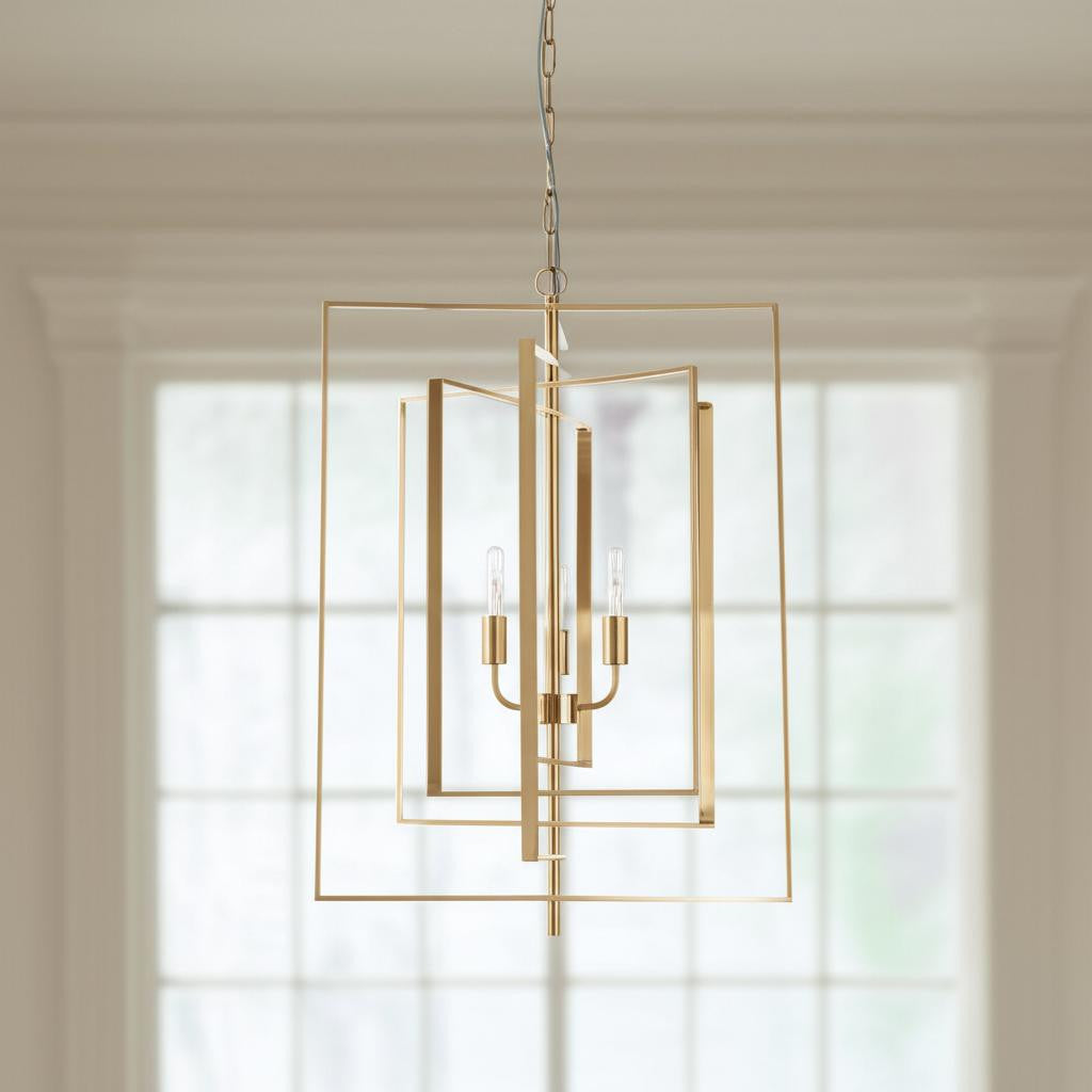 Antiqued Gold Geometric 4 Light Chandelier