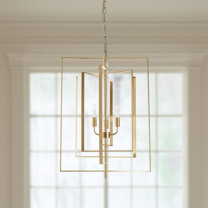 Antiqued Gold Geometric 4 Light Chandelier