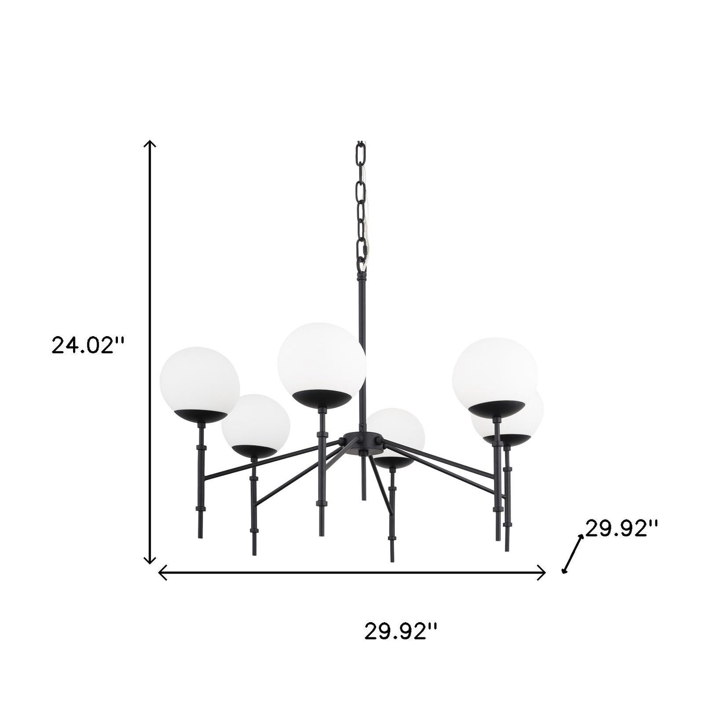 Black Sputnik 6 Light Frosted Glass Chandelier