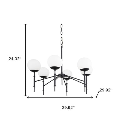 Black Sputnik 6 Light Frosted Glass Chandelier