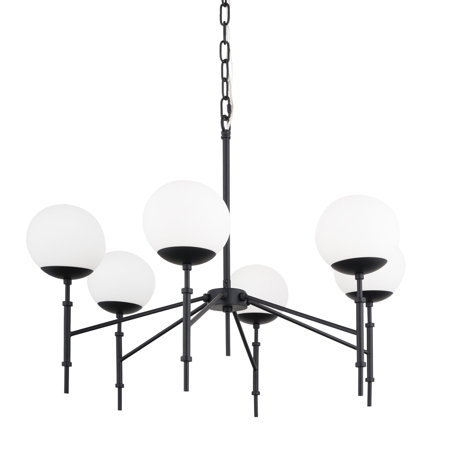Black Sputnik 6 Light Frosted Glass Chandelier