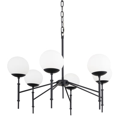 Black Sputnik 6 Light Frosted Glass Chandelier