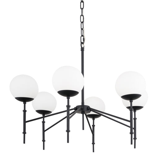 Black Sputnik 6 Light Frosted Glass Chandelier