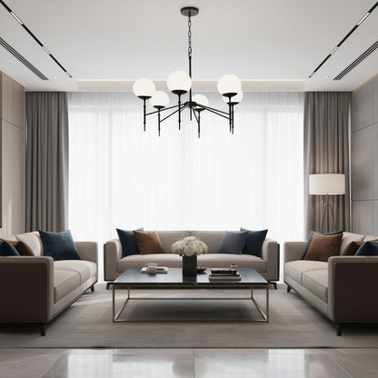 Black Sputnik 6 Light Frosted Glass Chandelier