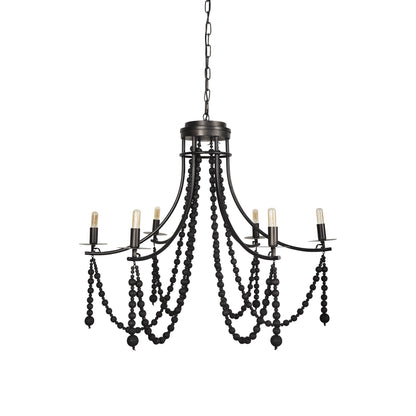 Black Candle Style 6 Light Beads Chandelier