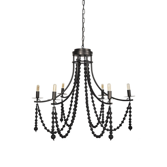 Black Candle Style 6 Light Beads Chandelier