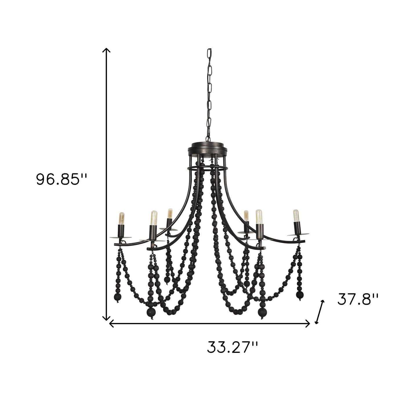 Black Candle Style 6 Light Beads Chandelier
