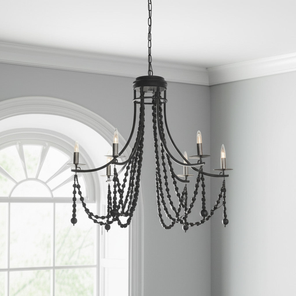 Black Candle Style 6 Light Beads Chandelier