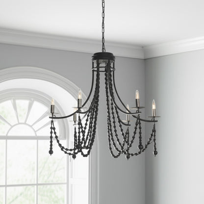 Black Candle Style 6 Light Beads Chandelier