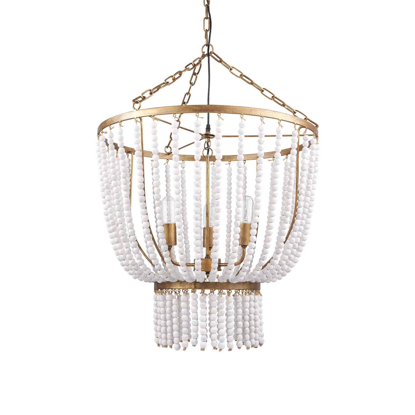 Gold & White Empire 3 Light Beads Chandelier