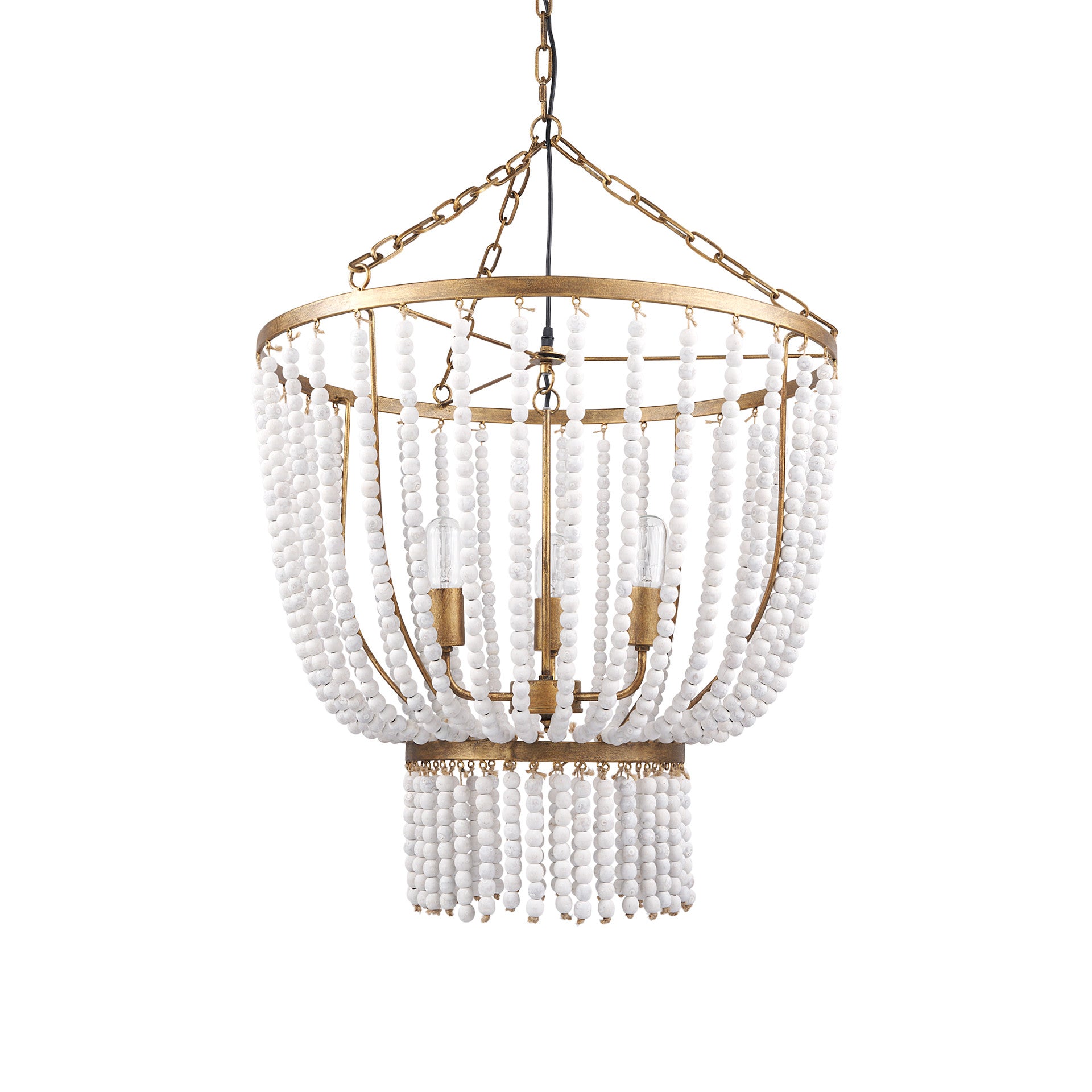 Gold & White Empire 3 Light Beads Chandelier