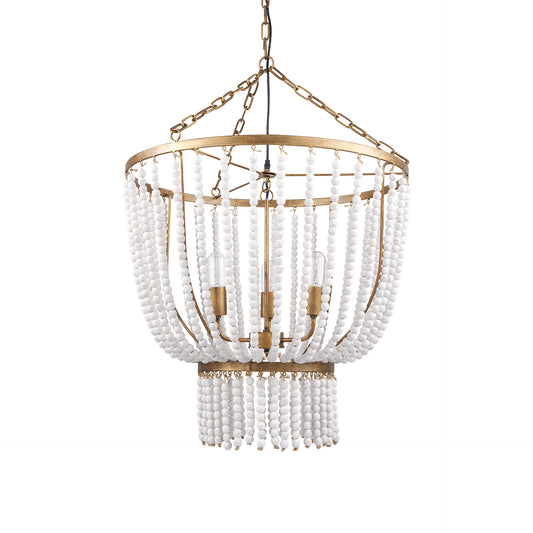 Gold & White Empire 3 Light Beads Chandelier