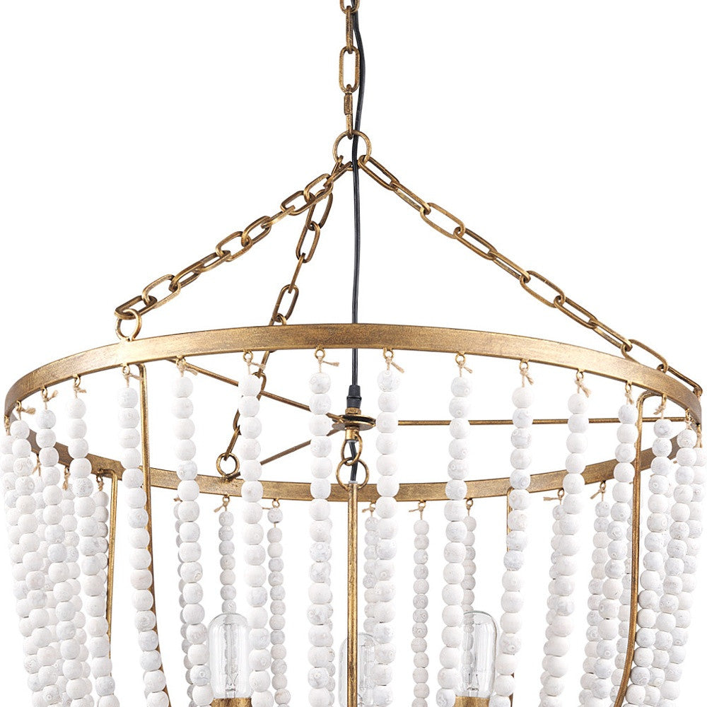 Gold & White Empire 3 Light Beads Chandelier