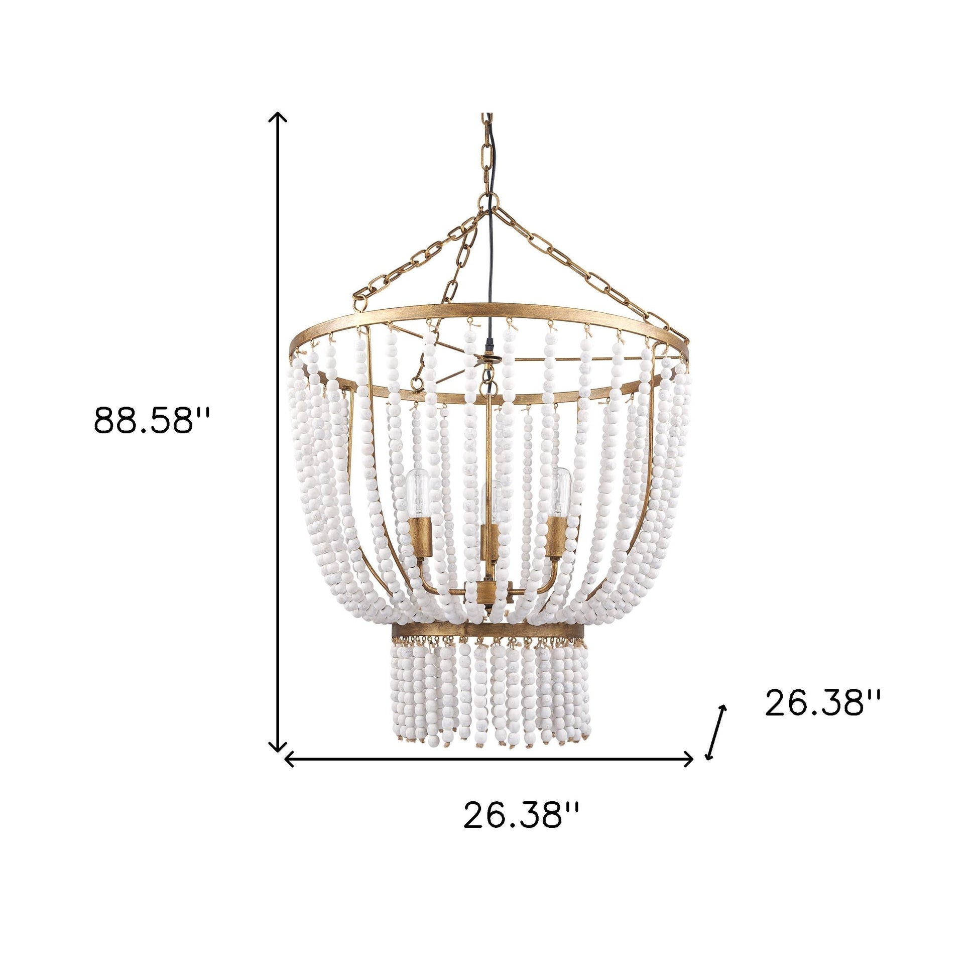 Gold & White Empire 3 Light Beads Chandelier