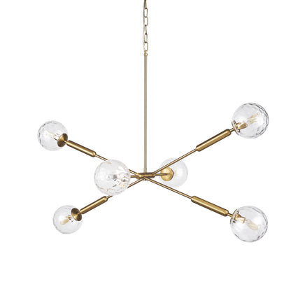 Gold Sputnik 6 Light Glass Chandelier w/ Clear Shades