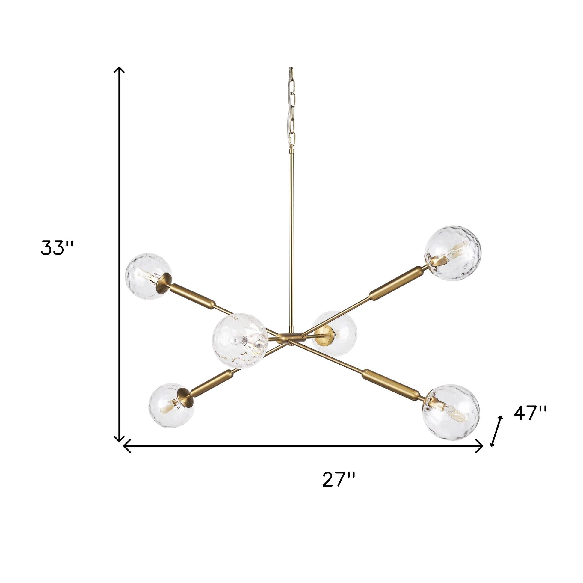 Gold Sputnik 6 Light Glass Chandelier w/ Clear Shades