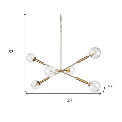 Gold Sputnik 6 Light Glass Chandelier w/ Clear Shades