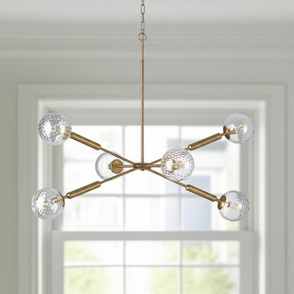 Gold Sputnik 6 Light Glass Chandelier w/ Clear Shades