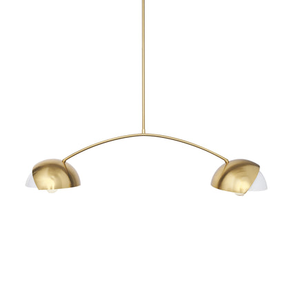 Brass 2 Light Chandelier w/ White Shades
