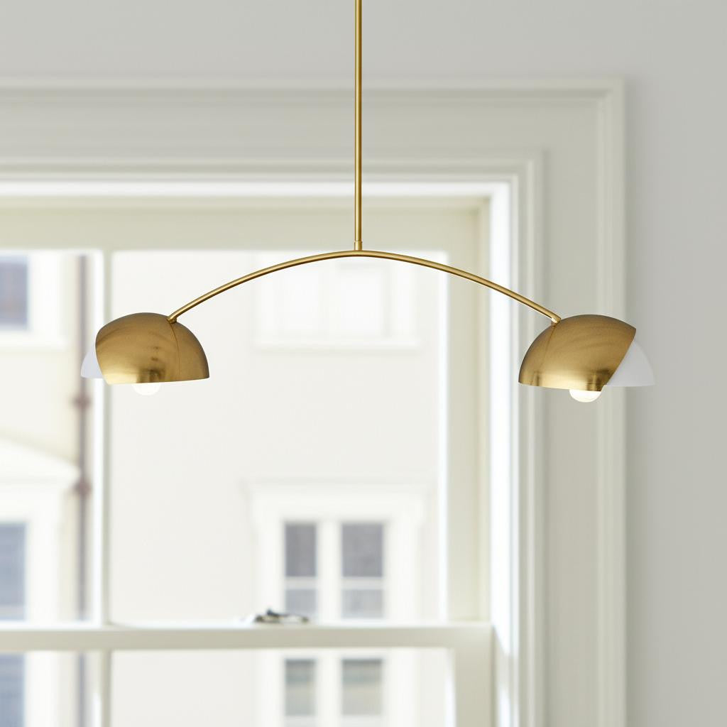 Brass 2 Light Chandelier w/ White Shades